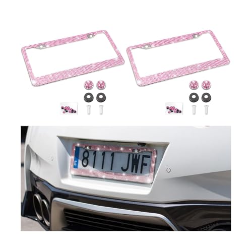 Bling 2PCS Car License Plate Frame, Handcrafted Crystal Stainless Steel License Plate Frame, Sparkly, Durable, Universal Fit, Car Accessories for Girls, Women (Pink) - color: Pink, size: 2PCS
