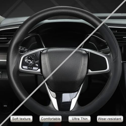 West Llama Thin Car Steering Wheel Cover, Universal 14.5-15 inch Nappa Leather Steering Wheel Cover, Ultra Thin, Anti-Slip, Breathable(Black-Standard Size) - color: D-Thin-Black, size: Standard size (14 ½''-15'')