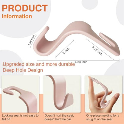 Car Seat Hooks & Purse Holder - 4 Pack Boxed,55 lb Heavy Duty,Eco PP Car Hooks for Purse/Bag/Baby Gear/Gym Bag/Groceries/Cup/,Fits 0.32-0.55”Car Headrest Rods (Pink) - color: Pink