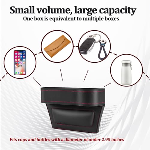 2PCS Car Seat Gap Filler Organizer, Leather Multi-Functional Vehicle Console Gap Pocket Organizer with Cup Holder, Automotive Seat Crevice Filler Storage Box, Universal for Vehicles (Black)