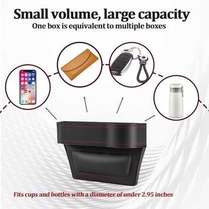 2PCS Car Seat Gap Filler Organizer, Leather Multi-Functional Vehicle Console Gap Pocket Organizer with Cup Holder, Automotive Seat Crevice Filler Storage Box, Universal for Vehicles (Black)