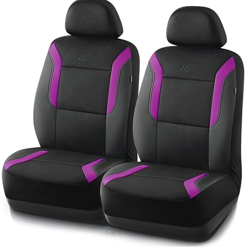 Skechers Memory Foam Car Seat Covers, Air Cool Mesh Thick Seat Covers,Car Seat Covers Front Seats,Airbag Compatible, Automotive Comfort Protection for Most Cars,Van,Trucks, SUVs,Purple - color: Black/Purple, size: Two Front