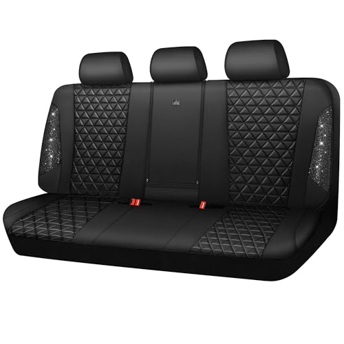 CAR PASS Bling Back Seat Cover, Waterproof Leather Bench Rear Seat Cover Shining Diamond Truck Glitter Crystal Sparkly Rhinestone Universal Fit Armrest Automotive Kid Women Girl, Black Diamond - color: Black Rear, size: Rear Seats