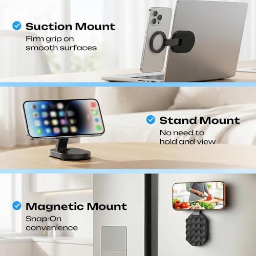 2026 New 3 in 1 Ultra Magnetic Suction Mount,Upgrade Maglock Suction Cup Phone Mount, 360° Rotatable Phone Holder Stand with 18 Strong Suction Cups for Home Office Kitchen & Bathroom (1)