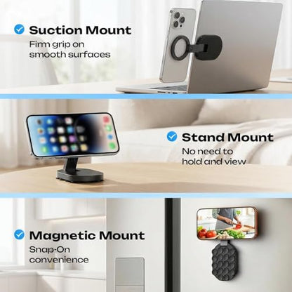 2026 New 3 in 1 Ultra Magnetic Suction Mount,Upgrade Maglock Suction Cup Phone Mount, 360° Rotatable Phone Holder Stand with 18 Strong Suction Cups for Home Office Kitchen & Bathroom (1)