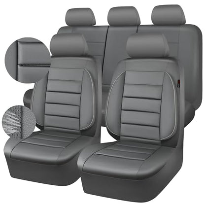 CAR PASS Leather Seat Covers Full Set Universal Water Resistant 3D Foam Back Support, Luxury Comfort Automotive 5 Seat Covers All Season Fit for SUV,Sedan,Van, Airbag Compatible Elegance (Gray) - color: All Gray