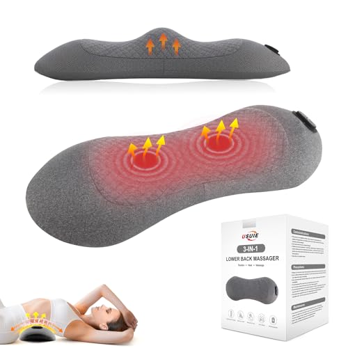 USUIE 3-in-1 Rechargeable Electric Lumbar Support Pillow with Heat & Massage & Traction, Ergonomic Lower Back Massager for Pain Relief Deep Tissue, Ideal for Car/Bed/Sleeping/Office Chair/Travel