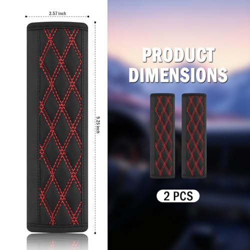 2PCS Diamond-Shaped Stitching Car Seatbelt Covers,Stylish Car Seatbelt Cushion Relieves Shoulder and Neck Fatigue as Cars Decorations,Leather Cars Seat Belt Cover Pad (Red) - color: Red