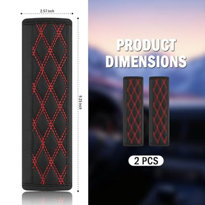 2PCS Diamond-Shaped Stitching Car Seatbelt Covers,Stylish Car Seatbelt Cushion Relieves Shoulder and Neck Fatigue as Cars Decorations,Leather Cars Seat Belt Cover Pad (Red) - color: Red