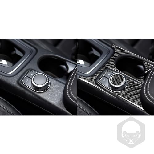 Auto Center Control Armrests Multimedia Knob Cap Water Cup Holder Panel Sticker Real Carbon Fiber Interior Trim Compatible with Benz CLA C117 2014-2018 GLA X156 2015-2019 Accessories Black - A - Kit - color: Center Armrests Water Cup Holder Panel - a - Ki