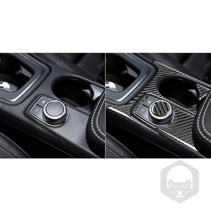 Auto Center Control Armrests Multimedia Knob Cap Water Cup Holder Panel Sticker Real Carbon Fiber Interior Trim Compatible with Benz CLA C117 2014-2018 GLA X156 2015-2019 Accessories Black - A - Kit - color: Center Armrests Water Cup Holder Panel - a - Ki