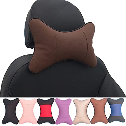 Car Neck Pillows 2pcs Pack Car Headrest Pillow Pu Leather Car Cervical Pillows for Traveling Car Pillows Filled by Fiber (Brown) - color: Brown