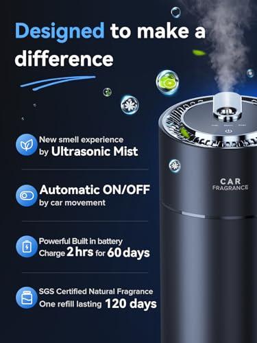 Ceeniu Smart Car Air Fresheners, New Smell Experience By Ultrasonic mist, Auto On/Off, Natural Fragrance Lasts for 4 Months, Adjustable, Built-in Battery Car freshener - style: New Car Smell