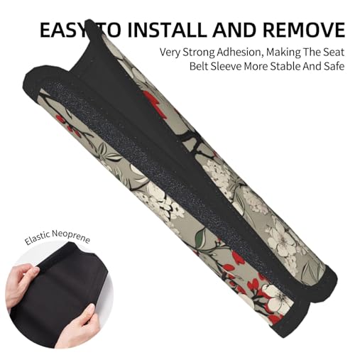 Seat Belt Cover Pad Japanese Red White Cherry Blossom Soft Safety Car Automotive Seat Belt Pads Cushion Shoulder Strap Covers for Cars or Bags, 2 Pcs - color: Japanese Red White Cherry Blossom