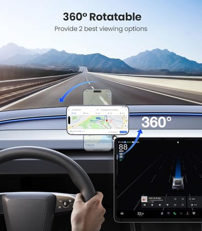 VICSEED Tesla Phone Mount【Strongest Magnet Power】 Foldable Hidden Tesla Phone Holder Fit for All Phones, Tesla Model 3/Y/Cybertruck Accessories, Tesla Model 3 Model Y for MagSafe Car Mount - White - color: Pearl White