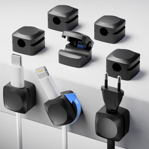 Rotatable Cord Organizer, Enhanced Spring Cable Clips, Strong Adhesive Cable Management, Desk Cord Holder for Nightstand, Office Accessories and Car (8*Black) - color: 8*Black