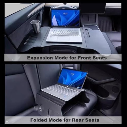 2 in 1 Car Tray for Tesla Model Y, Car Steering Wheel Desk, Car Desk for Car Mount with Pen Holder, Car Food Tray for Eating with Drinks Holder, Multipurpose Travel Car Accessories