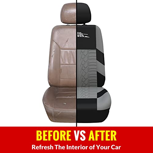AUTOYOUTH Gray Seat Covers Front Seats Only, 3D Tyre Embossed Breathable Bucket Covers, Airbag Compatible, Quick Setup Universal Fit for Sedan, SUV, Truck, Van - color: Gray & Black, size: Front Seats Only (4 pieces)