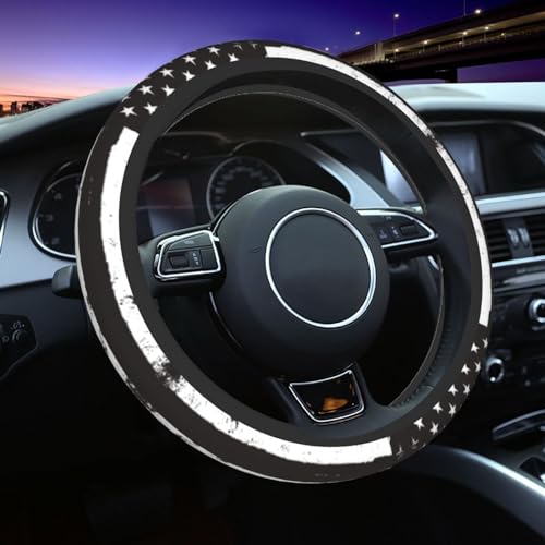 American Flag Steering Wheel Cover with 2 Car Coasters Non Slip Neoprene for Women Men Universal 15 Inch - color: American Flag