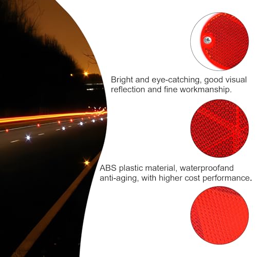 10 Pack 4.5 Inch Red Screw on Reflectors, DOT SAE Approval Road Safety Fence Gate Posts Rear Reflectors for Mailboxes Driveway Trailer Caravan Tunnels Truck Tractor Boat Lorry Motorcycle