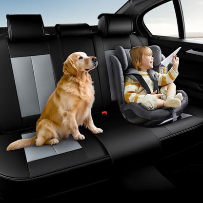 Coverado Rear Bench Car Seat Covers, Car Rear Seat Covers, Nappa Leather Back Seat Cover, Automotive Seat Covers Seat Cushion Cover Universal Fit for Most Cars Sedan SUV Pickup Truck, Black&Gray - color: Black&Gray