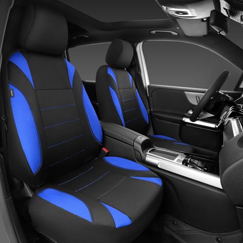 CAR PASS Neoprene Wetsuit Seat Covers, Waterproof Car Seat Covers Front with 5mm Composite EVA, Universal Fit for Car,Sedan SUV Trucks Anti Slip, Airbag Compatible(Black and Blue - color: Blue front