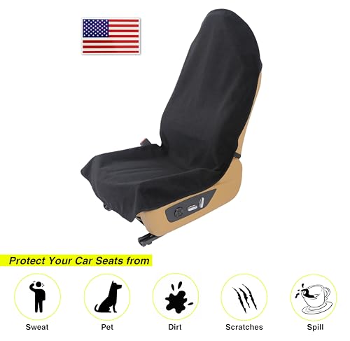 VSHIELD Waterproof Towel Car Seat Cover, Sweatproof Non-Slip Seat Protector, Universal Fit for Front Bucket or Rear Bench Seat of Cars, SUVs, Vans, Trucks, Compatible with Airbags and Armrests - color: Black