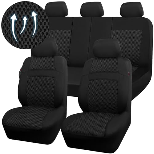 CAR PASS Seat Cover Full Sets, 3D Air Mesh Car Seat Cover with 5mm Composite Sponge Inside,Airbag Compatible Universal Fit for SUV,Vans,sedans, Trucks, Automotive Interior Covers(All Black) - color: All Black, size: Full Sets