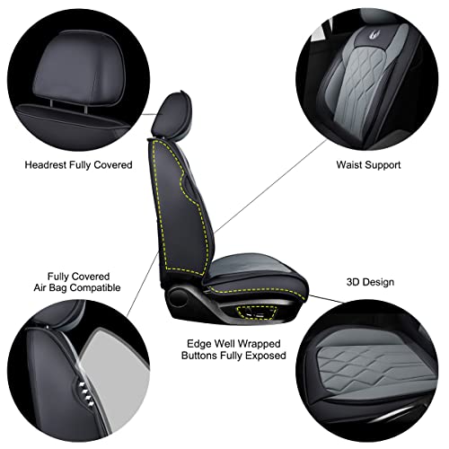 OASIS AUTO Car Seat Covers Full Set Premium Waterproof Faux Leather Cushion Universal Accessories Fit SUV Truck Sedan Automotive Vehicle Auto Interior Protector (OS013-Gray) - color: 013-Gray