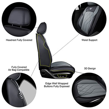 OASIS AUTO Car Seat Covers Full Set Premium Waterproof Faux Leather Cushion Universal Accessories Fit SUV Truck Sedan Automotive Vehicle Auto Interior Protector (OS013-Gray) - color: 013-Gray