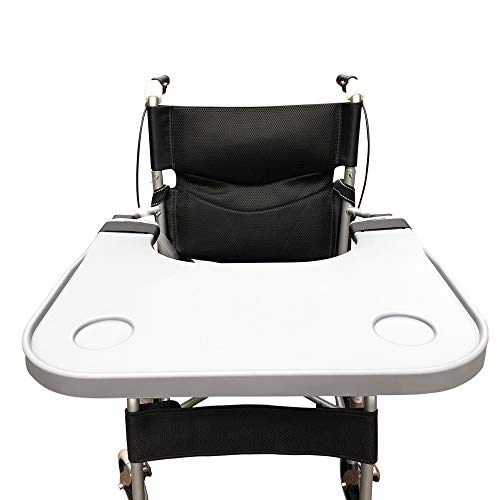 Wheelchair Tray Table with Cup Holder, Removable Lap Tray, Portable Wheelchair Desk Accessories for Eating, Reading, Resting, Fits Width of Armrests of 16" - 20", Gray