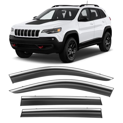 Shatterproof Taped-On Window Deflectors for Jeep Cherokee 2014-2023 with Chrome Trim, Rain Guards, Window Visors for Car, Vent Deflector, 4pcs - size: For 2014-2023 Cherokee
