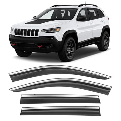 Shatterproof Taped-On Window Deflectors for Jeep Cherokee 2014-2023 with Chrome Trim, Rain Guards, Window Visors for Car, Vent Deflector, 4pcs - size: For 2014-2023 Cherokee