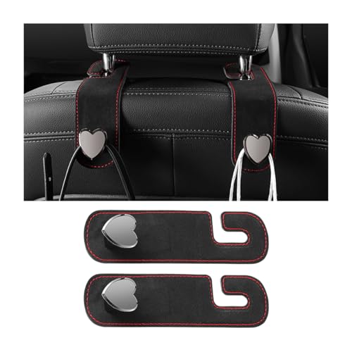 Car Seat Headrest Hook, 2PCS Suede Leather Cute Love Heart Type Vehicle Storage Hanger for Purse Bag, Auto Interior Seat Back Organizer Accessories, Universal for SUV Sedan Truck (Black) - color: Black