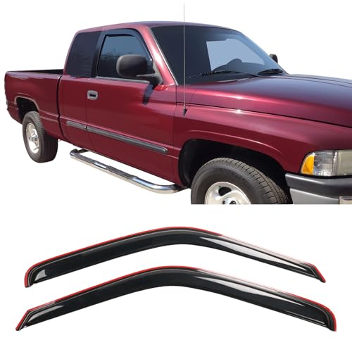 IKON MOTORSPORTS in Channel Window Visors Compatible with 1994-2001 Dodge Ram, Smoke Slim Style Wind Deflector 2Pcs, 1995 1996 1997 1998 1999 2000