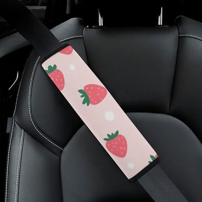 Men's Car Belt Covers 2PCS Fashion Cushion Pad Car Shoulder Strap Harness Pad Cute Pink Strawberry Polka Dot - color: Color356