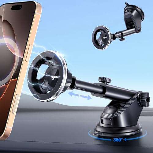 volport for Magsafe Car Mount [Dashboard & Windshield]: Universal Dash Magnetic Phone Holder [360° Rotatable Suction Cup], Strong Window Magnet Mobile Stand for iPhone Samsung Mag Safe Cell Phone Case - style: Dash Mount