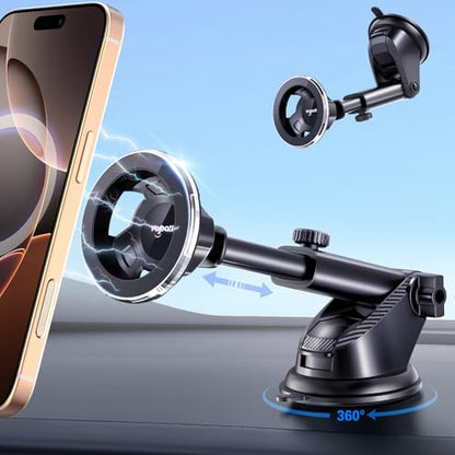 volport for Magsafe Car Mount [Dashboard & Windshield]: Universal Dash Magnetic Phone Holder [360° Rotatable Suction Cup], Strong Window Magnet Mobile Stand for iPhone Samsung Mag Safe Cell Phone Case - style: Dash Mount