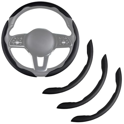 Nappa Leather Car Steering Wheel Cover for Men Women, Ultra-Thin Non-Slip Breathable Microfibre, Universal for 14.5"-15" Steering Wheel - Black - color: Black