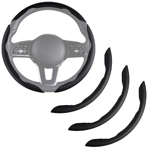Nappa Leather Car Steering Wheel Cover for Men Women, Ultra-Thin Non-Slip Breathable Microfibre, Universal for 14.5"-15" Steering Wheel - Black - color: Black