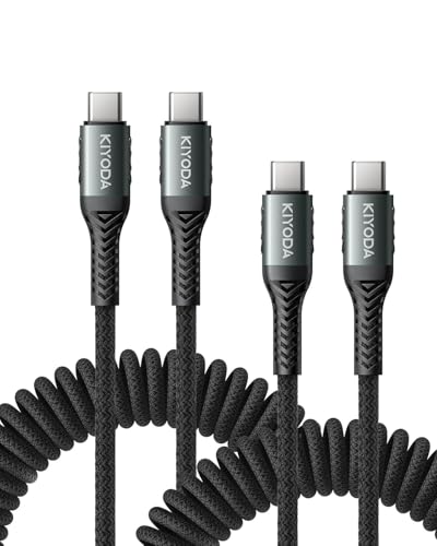 USB C to USB C Cable Coiled 6FT 2Pack, Braided Type C Charger for Car 66W Fast Charging Cord Compatible with iPhone 17 16 15, iPad, Samsung Galaxy, Google Pixel, Moto, LG, TCL Phones - color: Black, size: 6FT - 2Pack, style: USB C to USB C