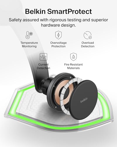 Belkin Wireless Car Charger, MagSafe Phone Holder & Car Dash Mount w/ 1M USB C Cable, Qi2 MagSafe Compatible Fast Charging iPhone Charger for iPhone 17, Galaxy S26, Pixel 10, Road Travelers, Black - style: Dash Mount