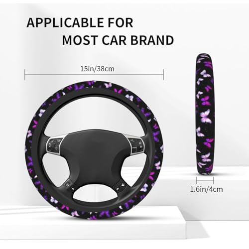 Purple Butterfly License Plate Frame Beauty Butterfly Steering Wheel Cover Funny Cars Decor Aluminum Plate Frame Anti-Slip Breathable with Screws Fits Standard Us Ca Vehicles - color: Purple Butterfly