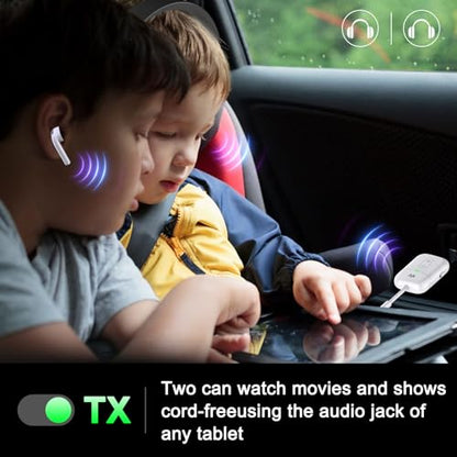 Premium Airplane Bluetooth 5.4 Transmitter Adapter, for 2 AirPods/Headphones,2 in 1 Transmitter Receiver with aptX Low Latency,Wireless Adapter for Flight,TV,Gym,Tablets Car Stereo - color: White