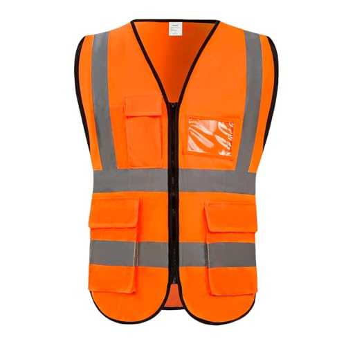 High Visibility Vest Safety Vest with Pockets and Zipper Meets ANSI/ISEA Standard(1 Pack 5 Pack) - color: Orange-red, size: XX-Large