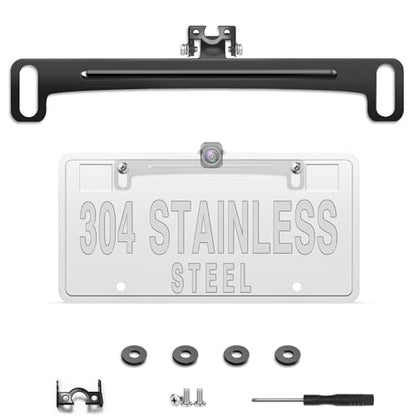 Pixelman Universal Car Rear View Camera License Plate Bracket, Upgraded Full Stainless Steel Backup Camera Mount, Dash Cam Mirror Accessory, Only Installation Holder