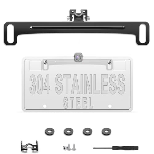 Pixelman Universal Car Rear View Camera License Plate Bracket, Upgraded Full Stainless Steel Backup Camera Mount, Dash Cam Mirror Accessory, Only Installation Holder