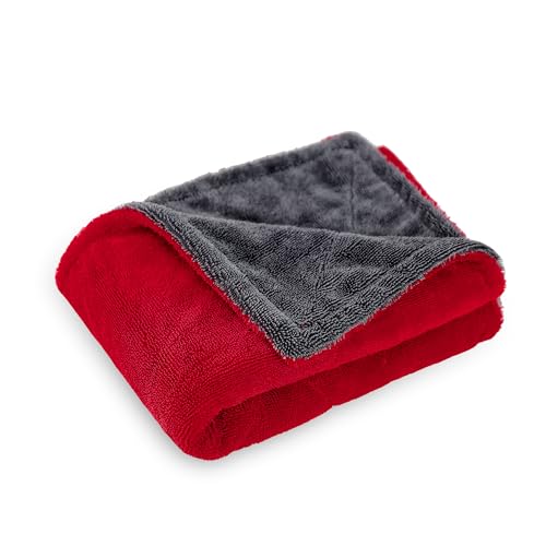 LIVOS Extra Large Car Drying Towel, Twisted Terry Microfiber Towels for Cars, 1000GSM Professional Quick Dry Cleaning Cloth for Car, Scratch-Free, Absorbent Wash Towel, 25" x 36" (Red&Grey) - color: Red, size: 25" x 36"