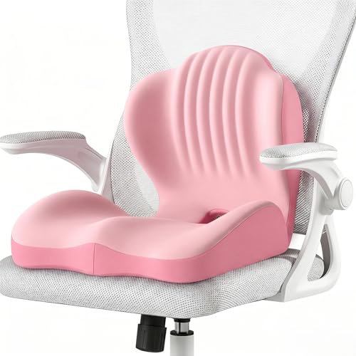 Ergonomic Seat Memory Foam Support Cushion for Back, Car Seat Back Support Cushion for Sciatica Tailbone Pain, Office Desk Chair Car Travel Seat Cushion (Pink) - color: Pink
