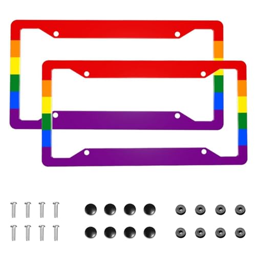 LGBT Rainbow Pride License Plate Frames - Lesbians Gays Bisexuals Transgender -Set of 2 Proof Aluminum License Plate Holder, Car Decorative Tag Frames with Screws Fasteners Caps 12.3 X 6.3 in - color: LGBT Rainbow Pride